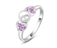 Silver Ring Hearts and Pearl CSR-58